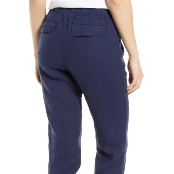 Caslon Linen Blend Cropped Cargo Pockets Jogger Pants Womens - Picture 2 of 7